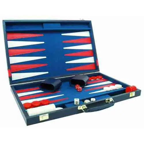 Backgammon blauw met rode bies
