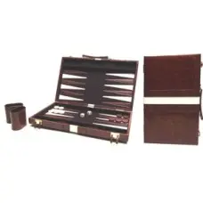 Backgammon koffer bruin vinyl