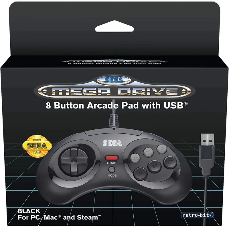 Retro-Bit Sega Mega Drive 8-button USB controller black